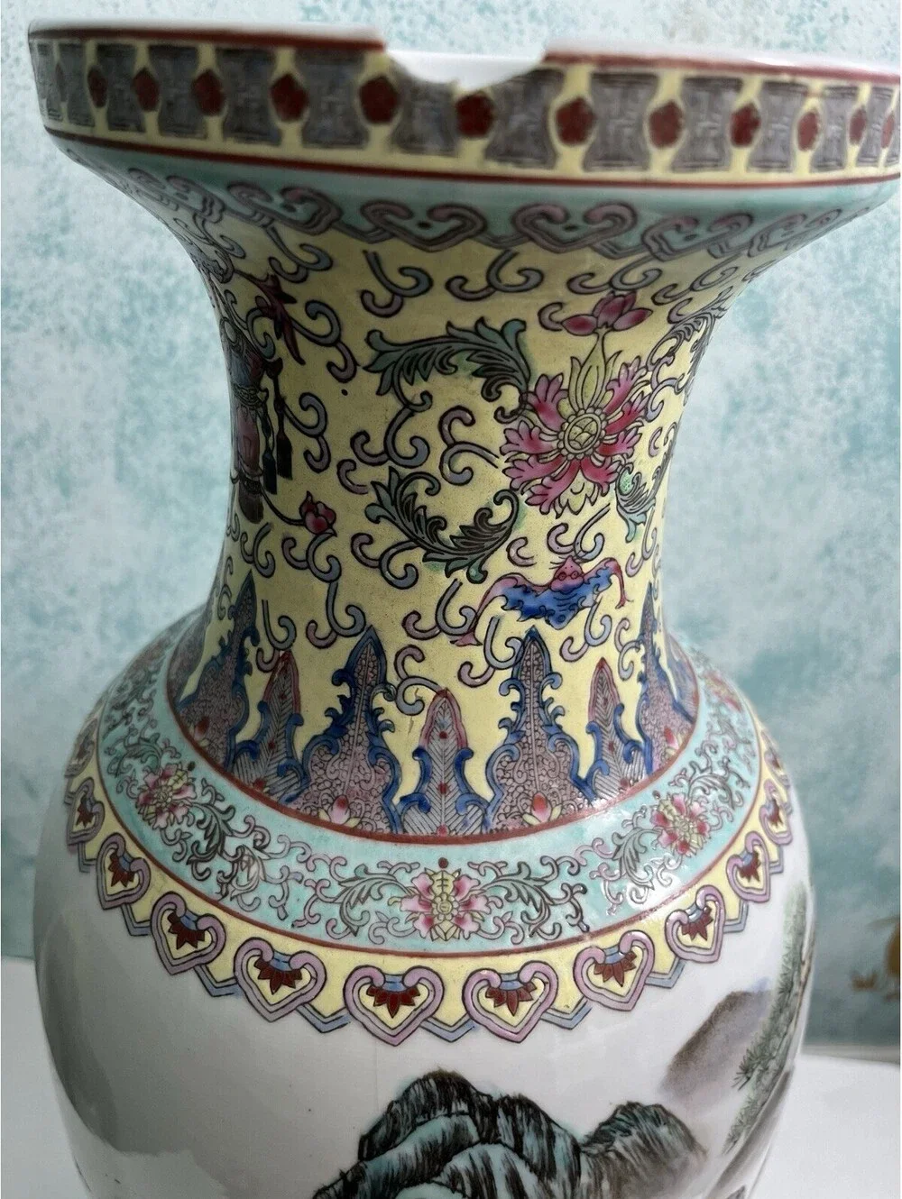 Vintage Asian Chinese Style Porcelain Flower Vase Handmade Beautiful Horses